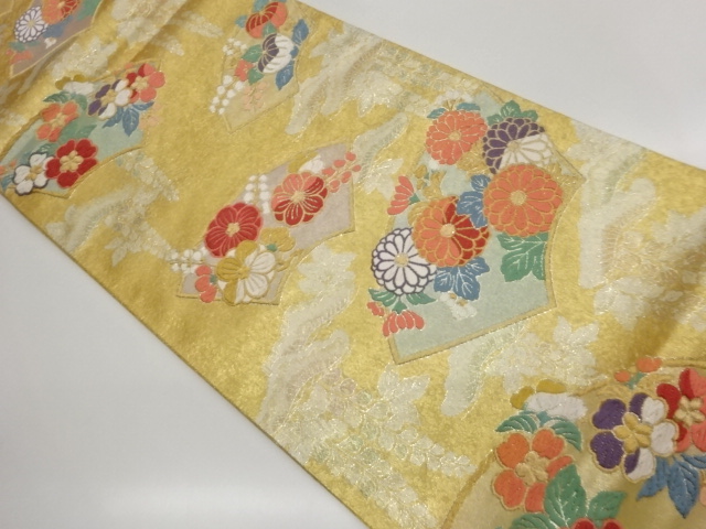 JAPANESE KIMONO / SAGA NISHIKI: FUKURO OBI / FLOWERS / PINE PATTERNS W